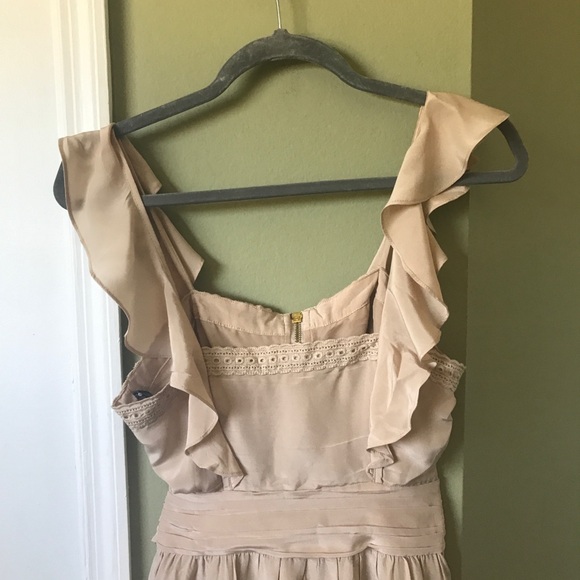Bebe Women’s Silk Tan Ruffle detail Sleeveless dress size XS - Picture 6 of 9